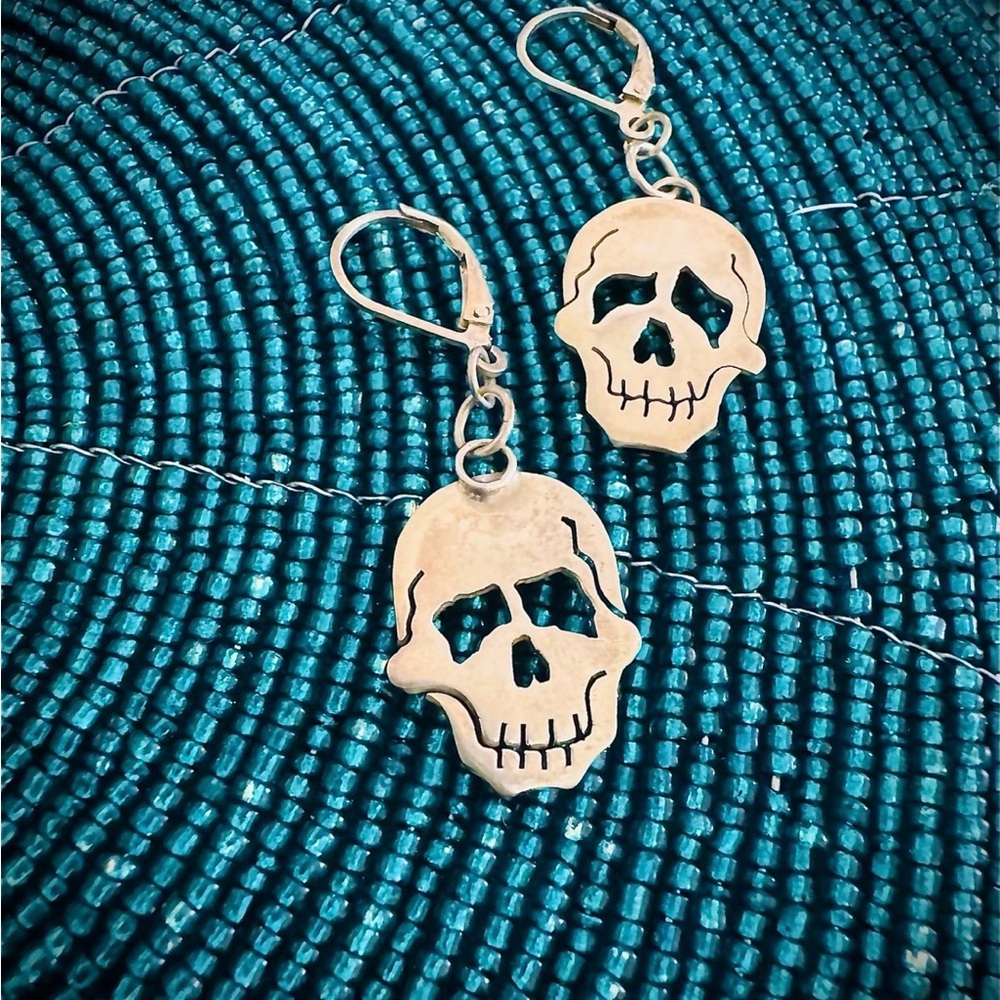 Sterling Silver Skull Dangle Earrings - Artisan